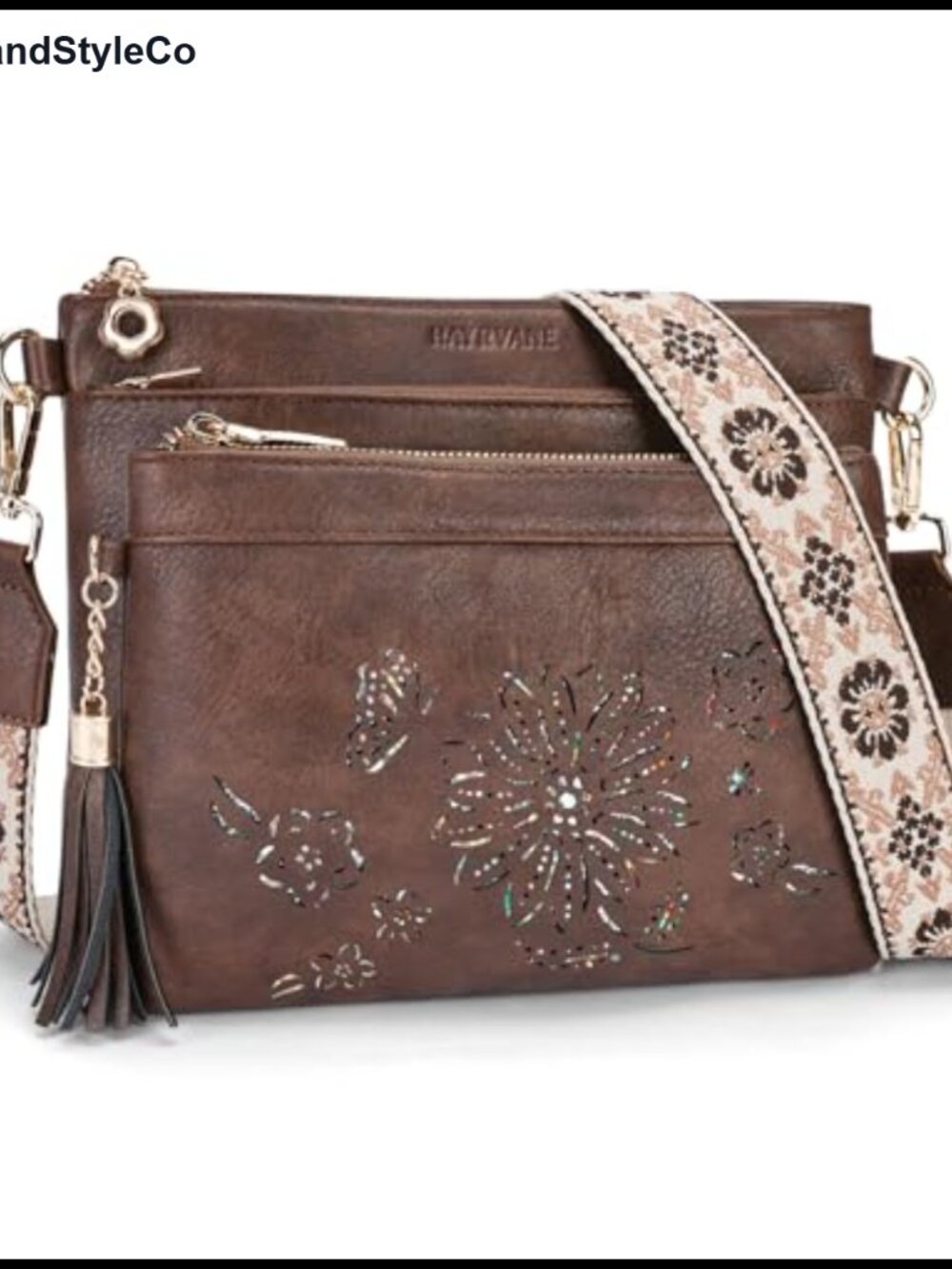 Faux Leather Crossbody Bag with Sunflower Cut-Outs & Adjustable Strap